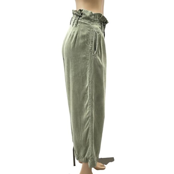 Anthropologie Womens Olive Green Paperbag Waist Cropped Pants Size 4/UK‎ 8R - Picture 11 of 12